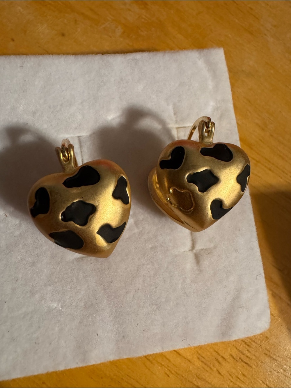 Gold Tone Heart Leopard print Statement Earrings